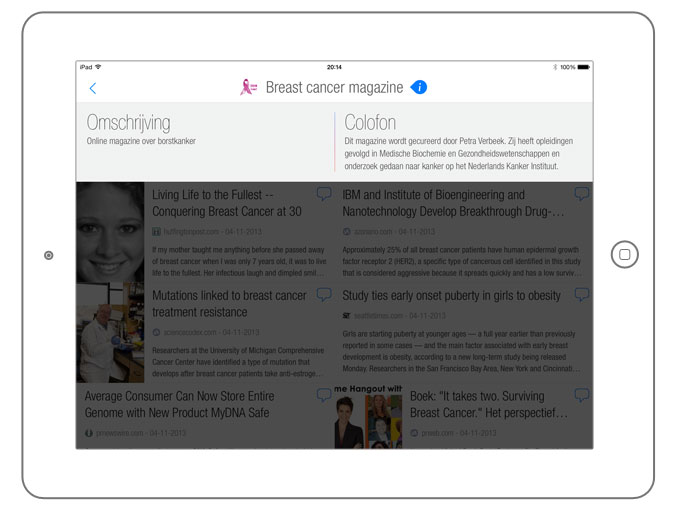 Colofon in the digital magazine shown on the iPad via BuzzTalk Reader